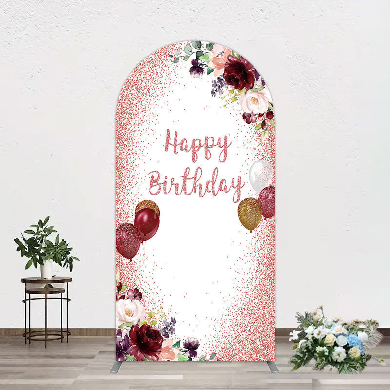 Aperturee - Aperturee Burgundy Floral Balloon Rose Birthday Arch Backdrop