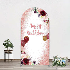 Aperturee - Aperturee Burgundy Floral Balloon Rose Birthday Arch Backdrop
