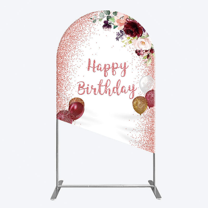 Aperturee - Aperturee Burgundy Floral Balloon Rose Birthday Arch Backdrop