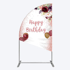 Aperturee - Aperturee Burgundy Floral Balloon Rose Birthday Half Moon Arch Backdrop