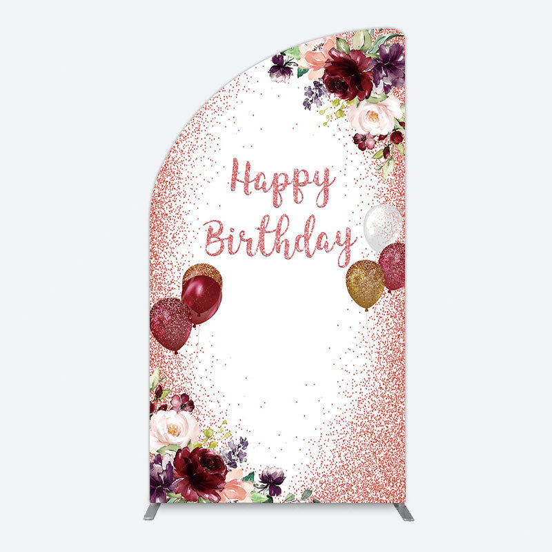 Aperturee - Aperturee Burgundy Floral Balloon Rose Birthday Half Moon Arch Backdrop