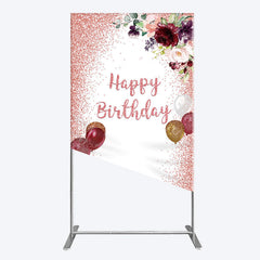 Aperturee - Aperturee Burgundy Floral Balloon Rose Birthday Rectangle Backdrop