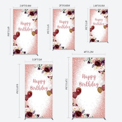 Aperturee - Aperturee Burgundy Floral Balloon Rose Birthday Rectangle Backdrop
