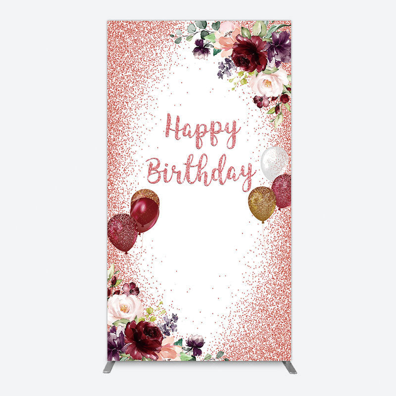 Aperturee - Aperturee Burgundy Floral Balloon Rose Birthday Rectangle Backdrop