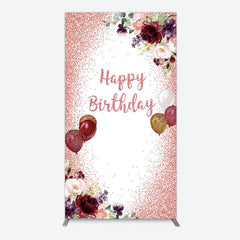 Aperturee - Aperturee Burgundy Floral Balloon Rose Birthday Rectangle Backdrop