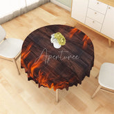 Aperturee - Aperturee Burning Fire Wooden Round Tablecloth Rustic Flame Campfire Table Cover for Outdoor Party