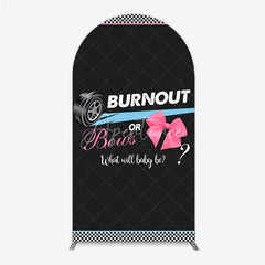 Aperturee - Aperturee Burnout or Bows Gender Reveal Arch Backdrop What Will Baby Be Racing and Bows Baby Shower Background