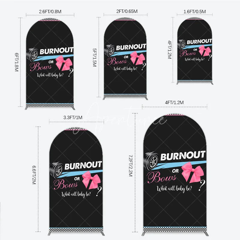 Aperturee - Aperturee Burnout or Bows Gender Reveal Arch Backdrop What Will Baby Be Racing and Bows Baby Shower Background