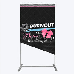 Aperturee - Aperturee Burnout or Bows Gender Reveal Rectangle Backdrop What Will Baby Be Racing and Bows Baby Shower Background