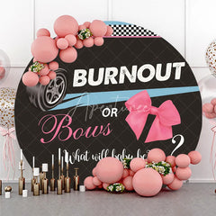 Aperturee - Aperturee Burnout or Bows Gender Reveal Round Backdrop Racing Car and Pink Bow Baby Shower Party Decoration