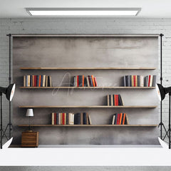 Aperturee - Aperturee Business Gray Wall Book Stone Floor Combo Set Backdrop