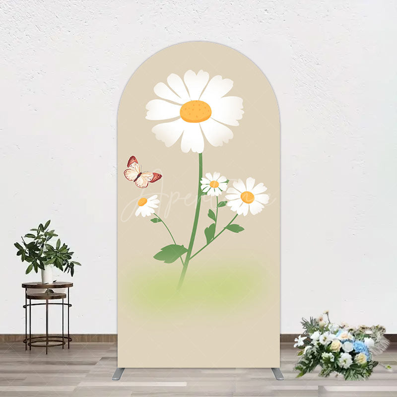 Aperturee - Aperturee Butterfly And Daisy Floral Birthday Arch Backdrop