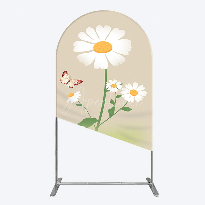 Aperturee - Aperturee Butterfly And Daisy Floral Birthday Arch Backdrop