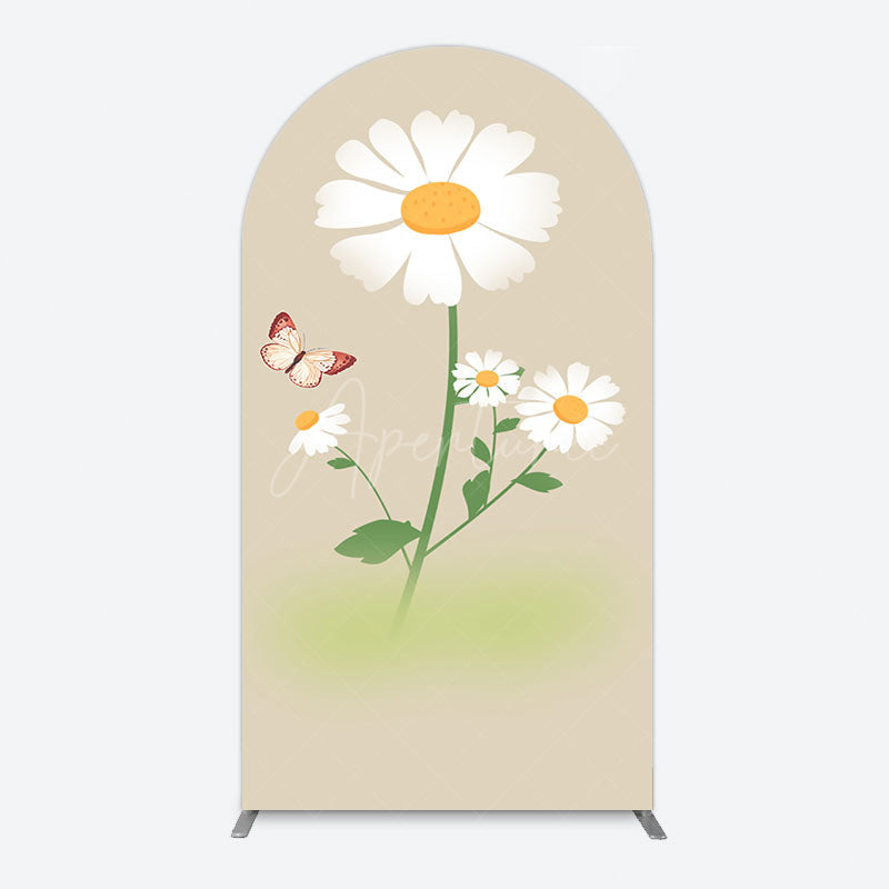 Aperturee - Aperturee Butterfly And Daisy Floral Birthday Arch Backdrop