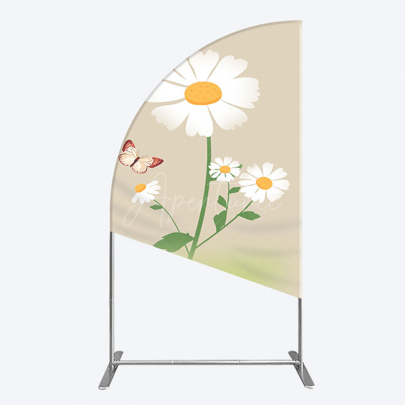 Aperturee - Aperturee Butterfly And Daisy Floral Birthday Half Moon Arch Backdrop