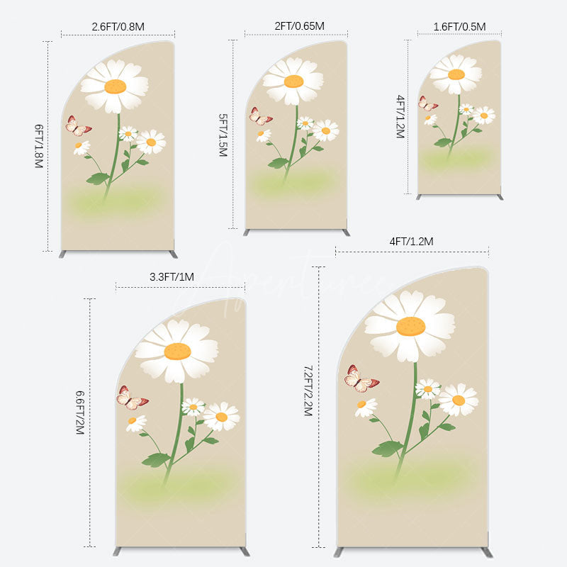 Aperturee - Aperturee Butterfly And Daisy Floral Birthday Half Moon Arch Backdrop