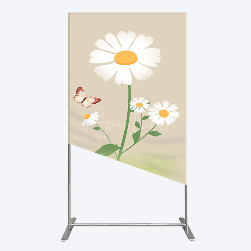 Aperturee - Aperturee Butterfly And Daisy Floral Birthday Rectangle Backdrop