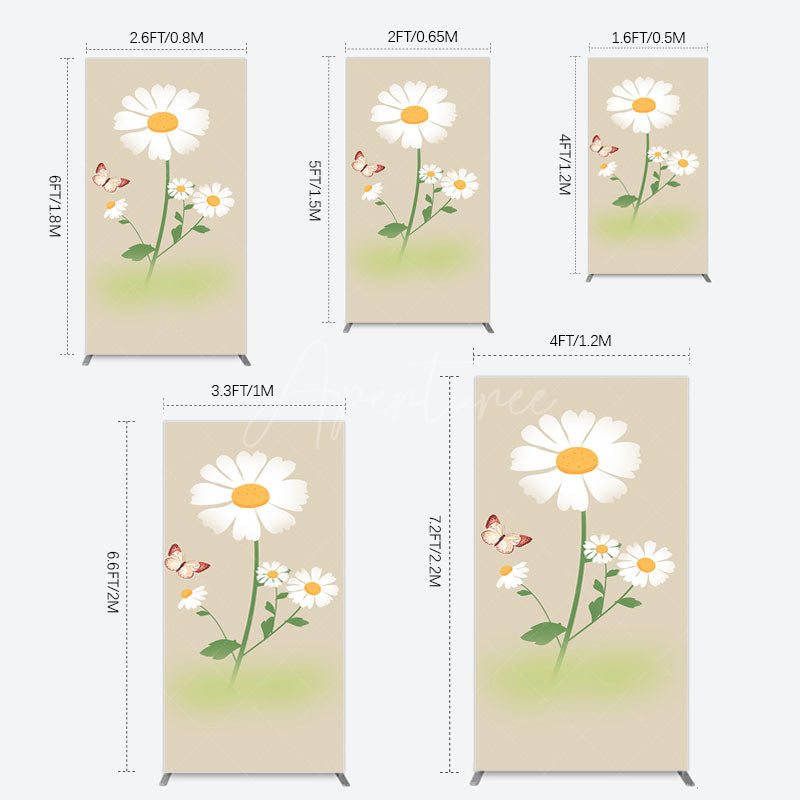Aperturee - Aperturee Butterfly And Daisy Floral Birthday Rectangle Backdrop
