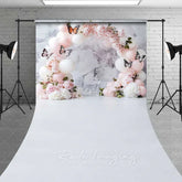 Aperturee - Aperturee Butterfly Balloon Arch Sweep Backdrop Clean White Marble Photography Floor Mat Princess Birthday Decoration