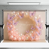 Aperturee - Aperturee Butterfly Balloon Wreath Photography Backdrop Pink and Iridescent Balloons for Birthday Cake Smash Photo Booth