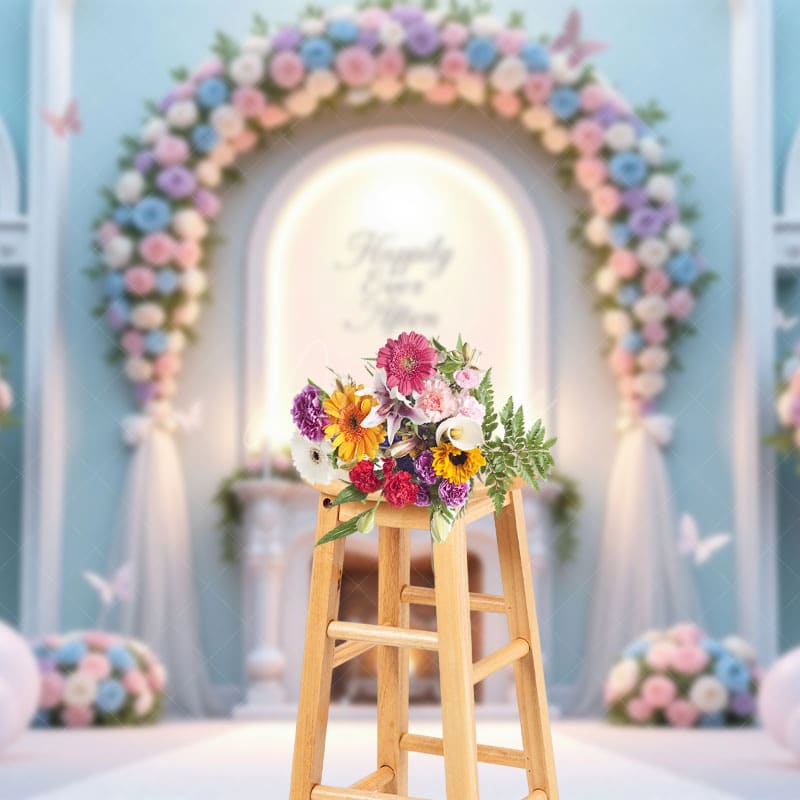 Aperturee - Aperturee Butterfly Floral Arch Sweet Balloon Wedding Backdrop