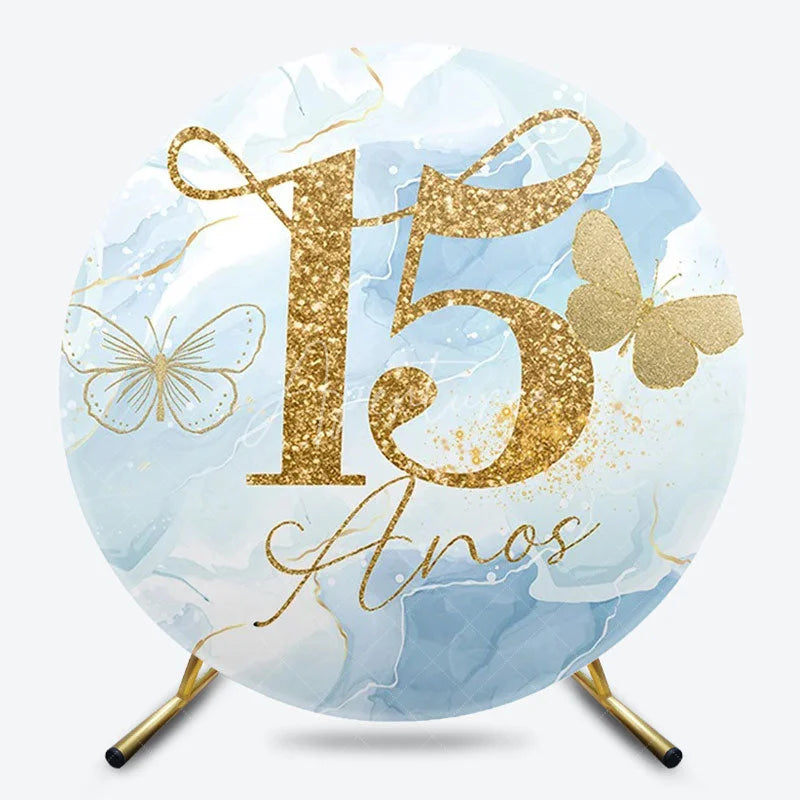 Aperturee - Aperturee Butterfly Floral Round Backdrop 15th Birthday Party Decor for Girls Floral Quinceanera Photo Circle
