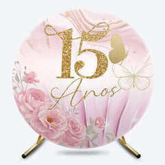 Aperturee - Aperturee Butterfly Floral Round Backdrop 15th Birthday Party Decor for Girls Floral Quinceanera Photo Circle