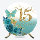 Aperturee - Aperturee Butterfly Floral Round Backdrop 15th Birthday Party Decor for Girls Floral Quinceanera Photo Circle