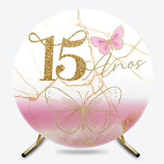 Aperturee - Aperturee Butterfly Floral Round Backdrop 15th Birthday Party Decor for Girls Floral Quinceanera Photo Circle