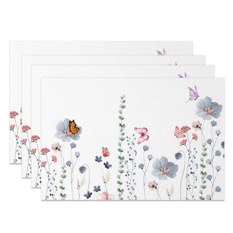Aperturee - Aperturee Butterfly Floral Spring Sweet Set of 4 Placemats