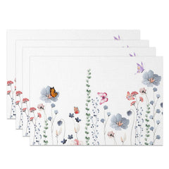 Aperturee - Aperturee Butterfly Floral Spring Sweet Set of 4 Placemats