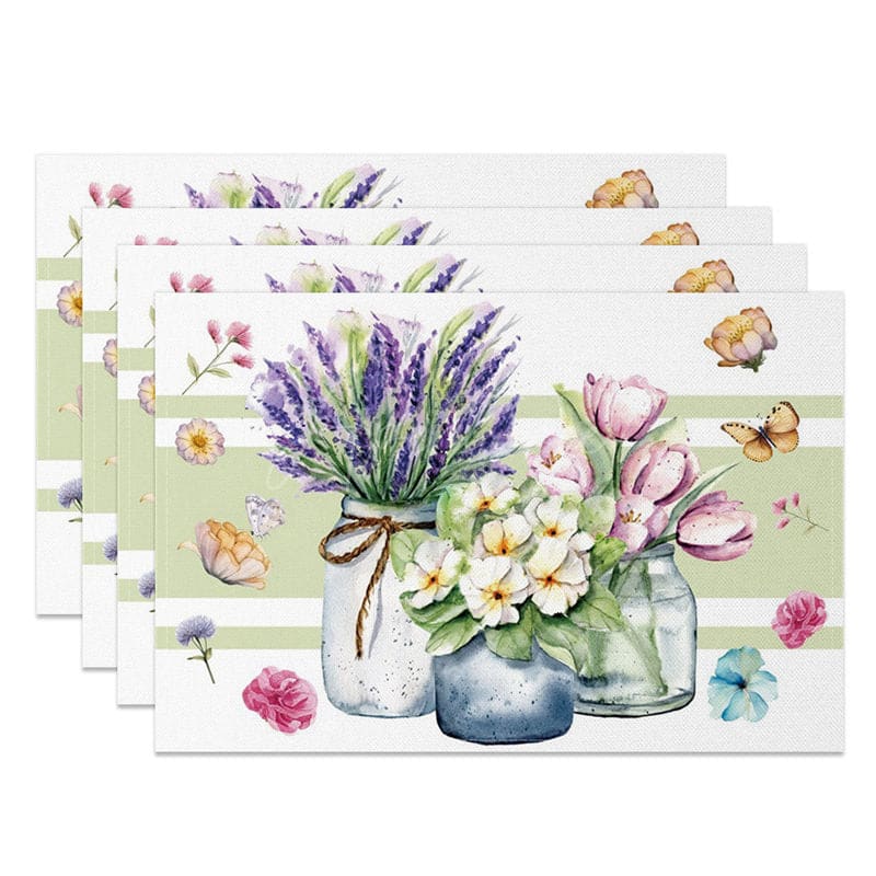 Aperturee - Aperturee Butterfly Floral Vases Spring Set of 4 Placemats