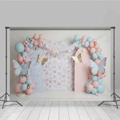 Aperturee - Aperturee Butterfly Garden Photography Backdrop Pastel Floral and Balloons Birthday Background