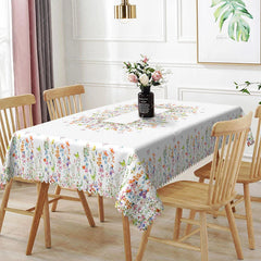 Aperturee - Aperturee Butterfly Garden Rectangle Tablecloth Wildflower Border Dining Table Cover Decor