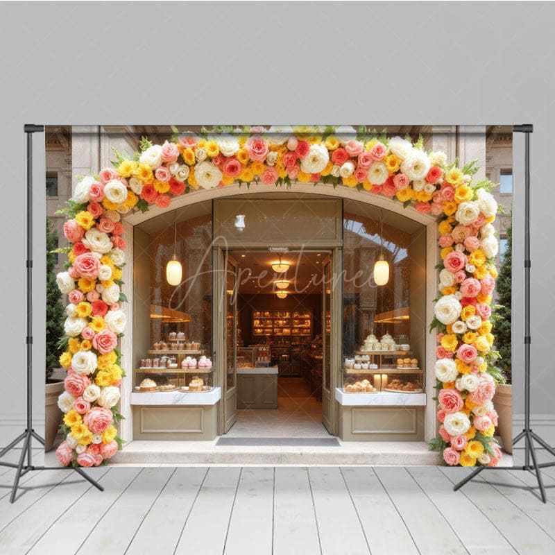 Aperturee - Aperturee Cake Bake Store Floral Door Photography Backdrop