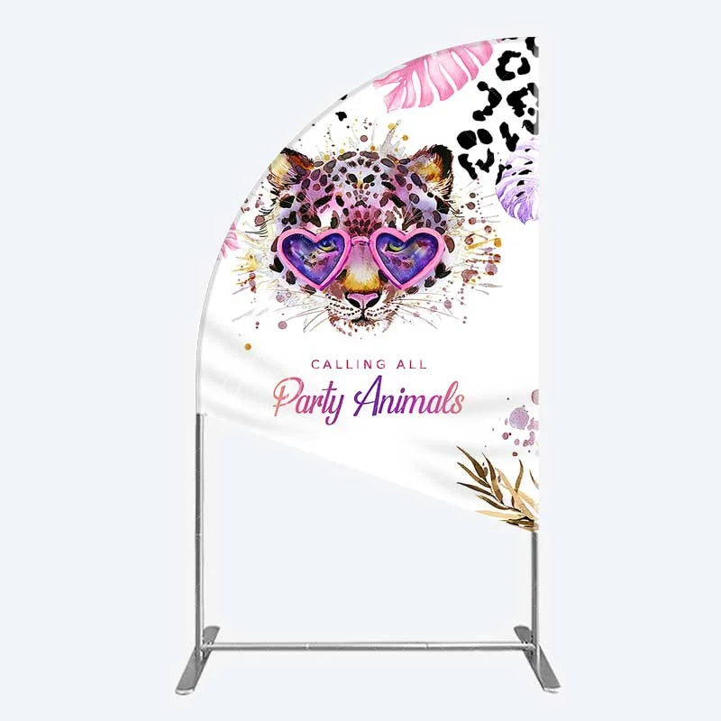 Aperturee - Aperturee Calling All Party Animals Half Moon Arch Backdrop Wild Leopard Pink Glasses Safari Decor