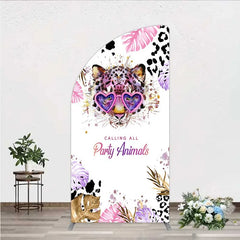 Aperturee - Aperturee Calling All Party Animals Half Moon Arch Backdrop Wild Leopard Pink Glasses Safari Decor
