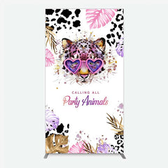 Aperturee - Aperturee Calling All Party Animals Rectangle Backdrop Wild Leopard Pink Glasses Safari Decor