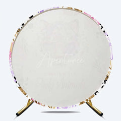 Aperturee - Aperturee Calling All Party Animals Round Backdrop Leopard with Heart Glasses and Tropical Leaves Background