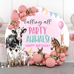 Aperturee - Aperturee Calling All Party Animals Round Backdrop Watercolor Farm Animals Birthday Barnyard Photo Booth Decor for Kids