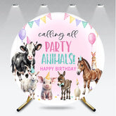 Aperturee - Aperturee Calling All Party Animals Round Backdrop Watercolor Farm Animals Birthday Barnyard Photo Booth Decor for Kids