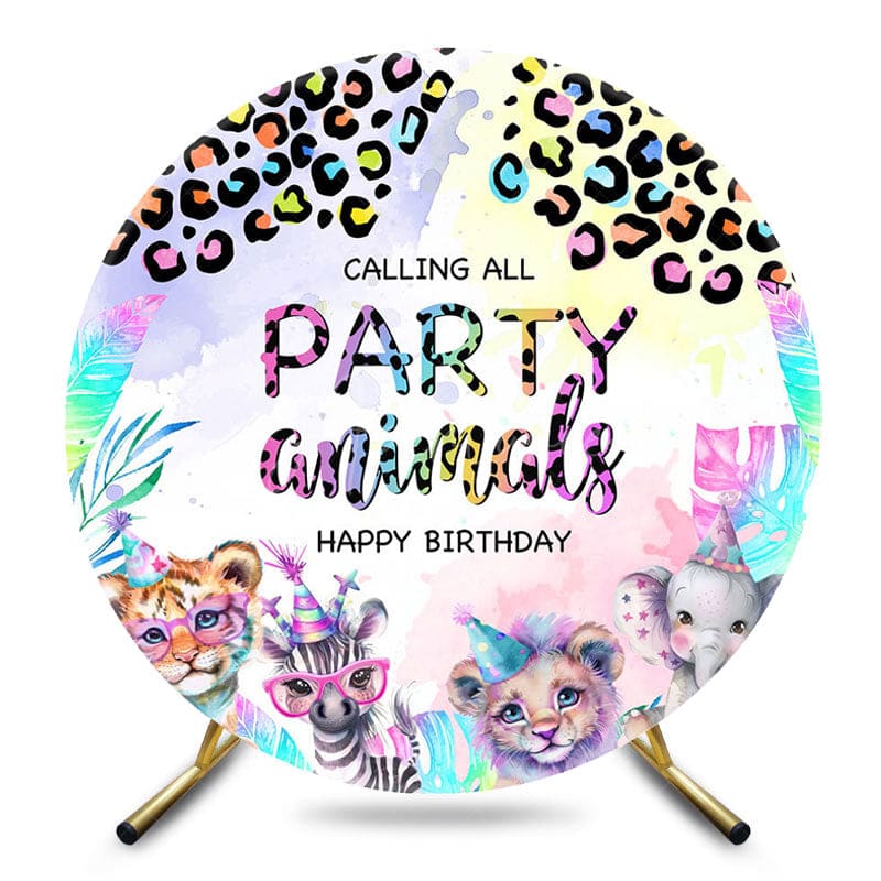 Aperturee - Aperturee Calling All Party Animals Round Birthday Backdrop