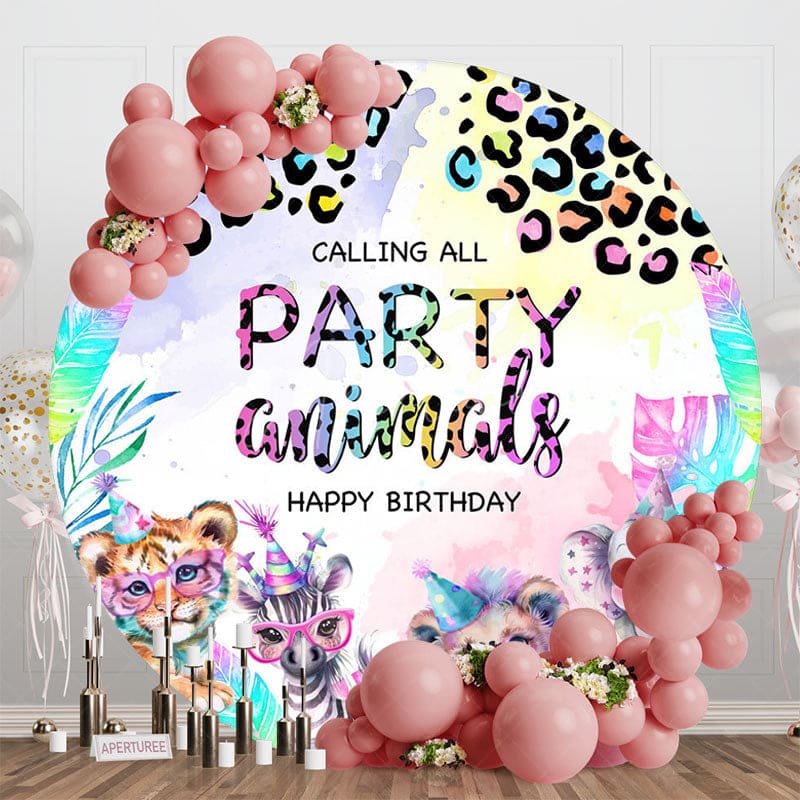Aperturee - Aperturee Calling All Party Animals Round Birthday Backdrop