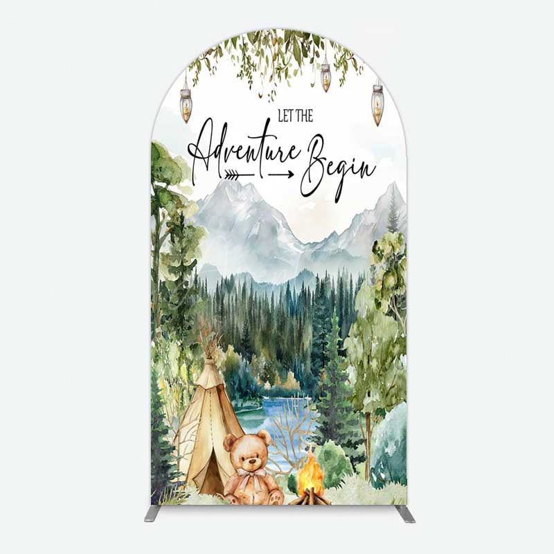 Aperturee Aperturee Camping Adventure Begin Bear Baby Shower Arch Backdrop
