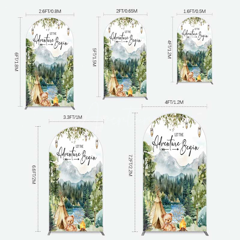Aperturee Aperturee Camping Adventure Begin Bear Baby Shower Arch Backdrop