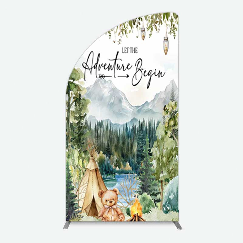 Aperturee Aperturee Camping Adventure Begin Bear Baby Shower Half Moon Arch Backdrop