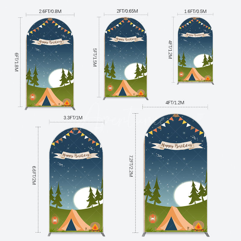 Aperturee - Aperturee Camping Night Forest Happy Birthday Arch Backdrop
