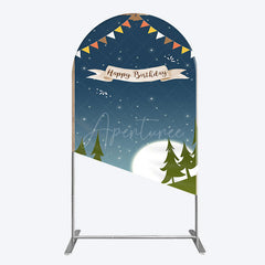 Aperturee - Aperturee Camping Night Forest Happy Birthday Arch Backdrop