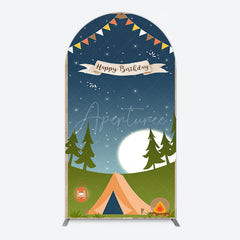 Aperturee - Aperturee Camping Night Forest Happy Birthday Arch Backdrop