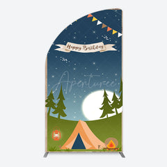 Aperturee - Aperturee Camping Night Forest Happy Birthday Half Moon Arch Backdrop